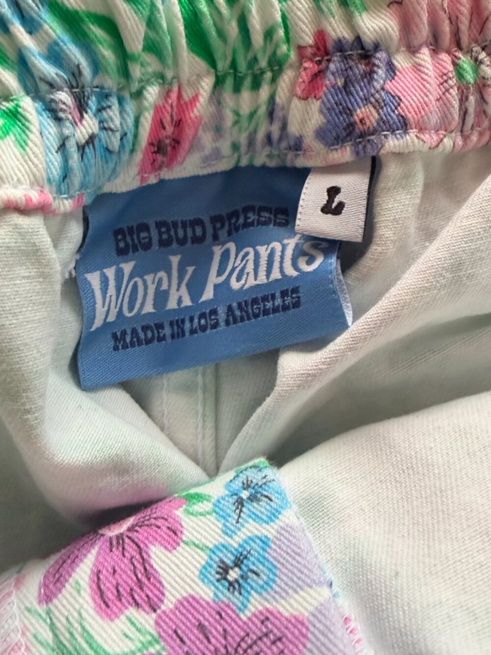 Big Bud Press Work Pants "wallpaper" Floral Pastel Pink Purple Blue Size L - Picture 4 of 8